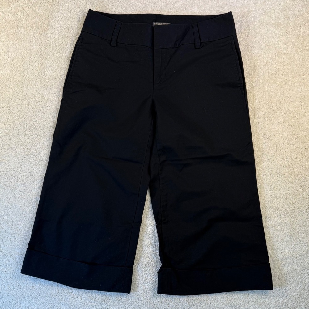VTG Y2K Banana Republic Stretch Cropped Wide Leg Cuff Pants Size 8 Black Career‎